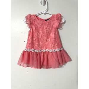 DDG Darlings Lace Dress Kids 18M Coral Pink Excellent Floral Tulle Trim